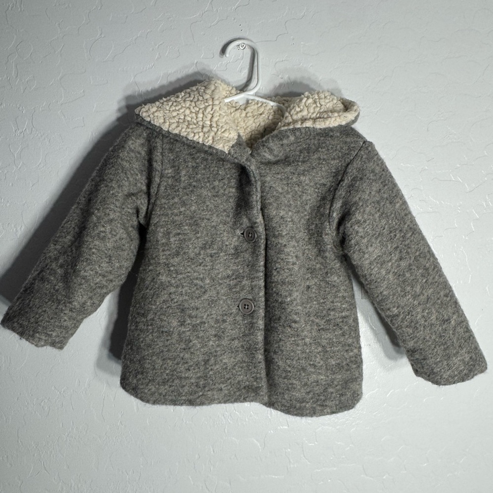 Peek Little Peanut Gray Wool‎ Blend Sherpa Lined Hooded Coat 18–24M Toddler